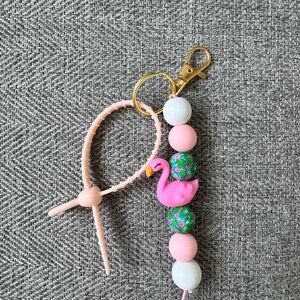Pink Flamingo Beaded Keychain for Kids